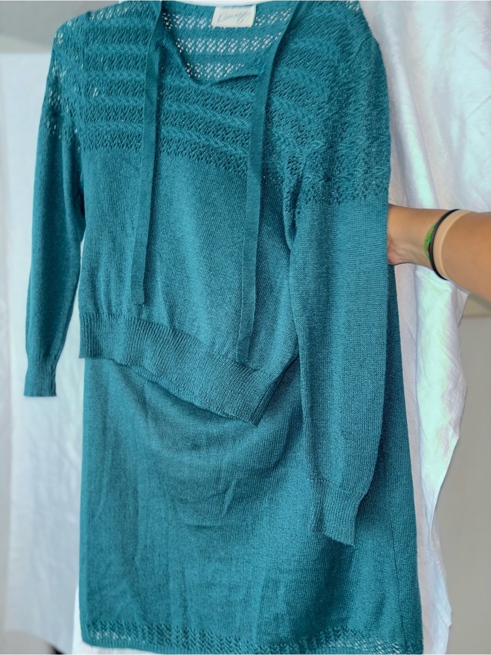 Unbranded Teal Knit Women's Dress with Sweater Overlay